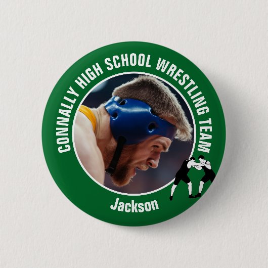 Green Wrestling Team Photo High School Wrestler Button (Vorderseite)
