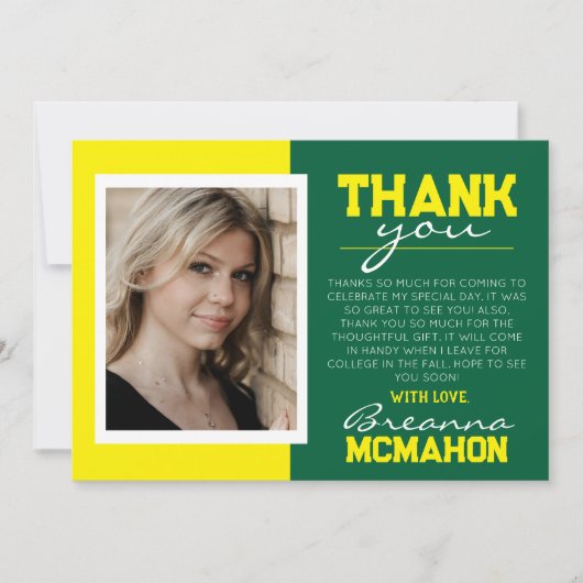 Green & Yellow Abschluss Foto Danke Karte (Vorderseite)