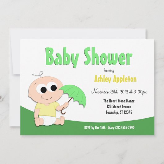 Green & Yellow Baby Umbrella - Einladungen zur Dus (Vorderseite)