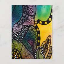 Green Yellow Botanical Abstract Postcard