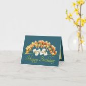 Green Yellow Bouquet Orchids Lilies Happy Birthday Karte (Gelbe Blume)