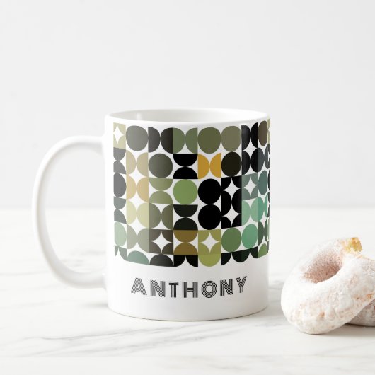 Green Yellow Brown Black Midjahrhundert Kunstmuste Kaffeetasse (Mit Donut)