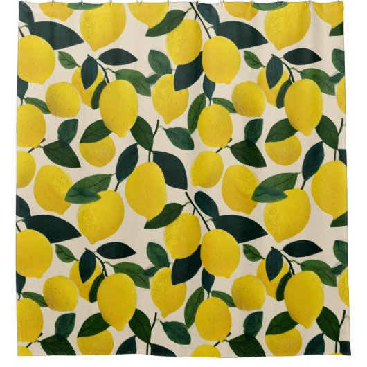 Green& Yellow Citrus Fruit Pattern Lemons Duschvorhang (Vorderseite)