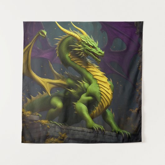 Green & Yellow Dragon Wandteppich (Vorderseite)