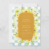 Green Yellow Floral Checkerboard Garden Wedding Einladung (Vorderseite)