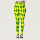 Green Yellow Harlequin Checkered Design  Leggings (Vorderseite)