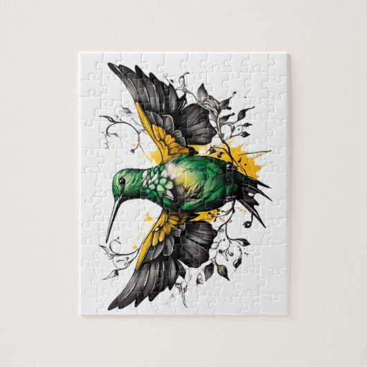 Green & Yellow Hummingbird Tattoo Design auf Weiß Puzzle (Vertikal)