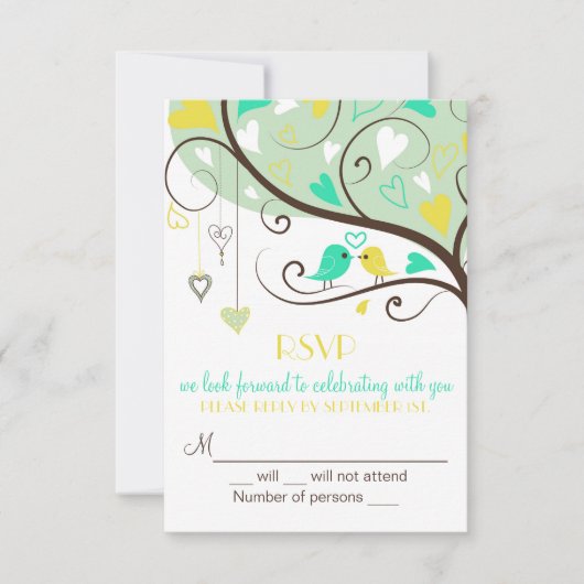 Green & Yellow Lovebirds UAWG Wedding Card Einladu RSVP Karte (Vorderseite)