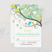 Green & Yellow Lovebirds UAWG Wedding Card Einladu RSVP Karte (Vorne/Hinten)