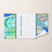 Green Yellow Modern Tropical Boho Monogram Name Badhandtuch Set (Handtuch)