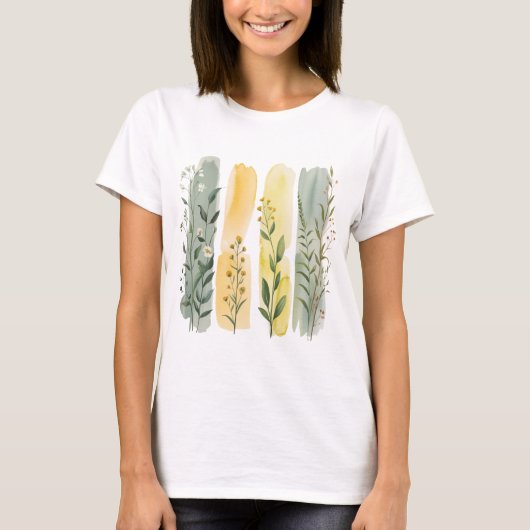 GREEN YELLOW ORANGE BOHO WILDFLOWERS T-Shirt (Vorderseite)