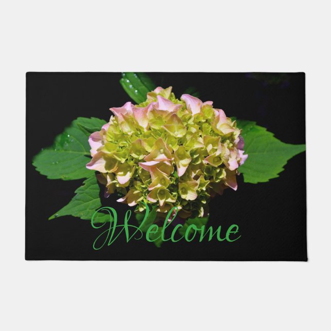 Green yellow pink Hydrangea pink yellow flower Fußmatte (Vorderseite)