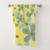 Green Yellow Retro Y2K 70er Blume Muster Badhandtuch Set (Insitu)