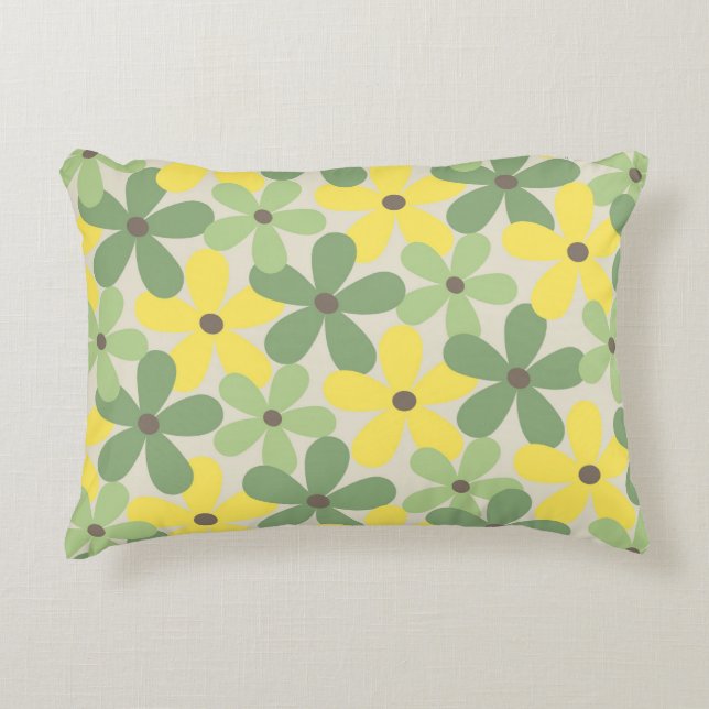Green Yellow Retro Y2K 70er Blume Muster Dekokissen (Vorderseite)