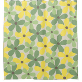 Green Yellow Retro Y2K 70er Blume Muster Duschvorhang