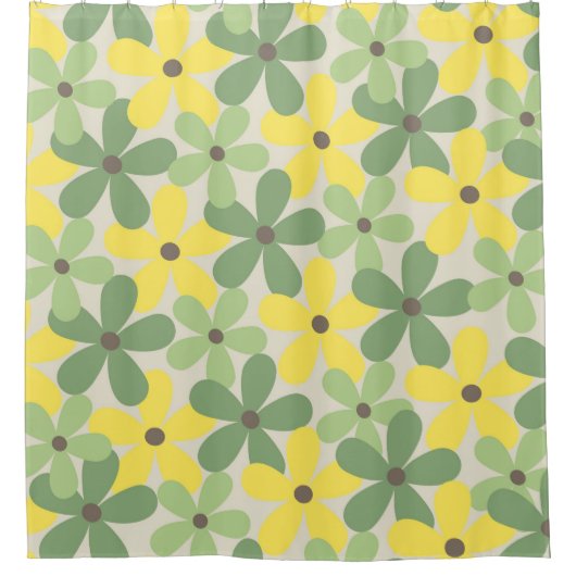 Green Yellow Retro Y2K 70er Blume Muster Duschvorhang (Vorderseite)
