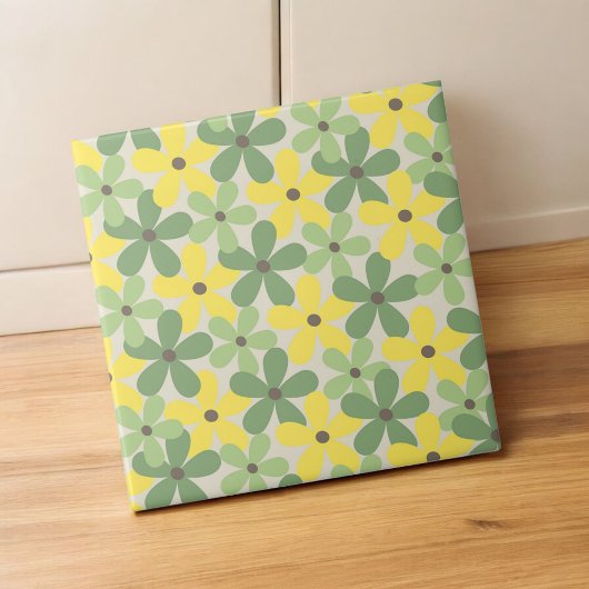 Green Yellow Retro Y2K 70er Blume Muster Fliese