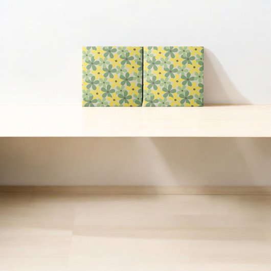 Green Yellow Retro Y2K 70er Blume Muster Fliese