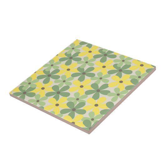 Green Yellow Retro Y2K 70er Blume Muster Fliese (Seite)