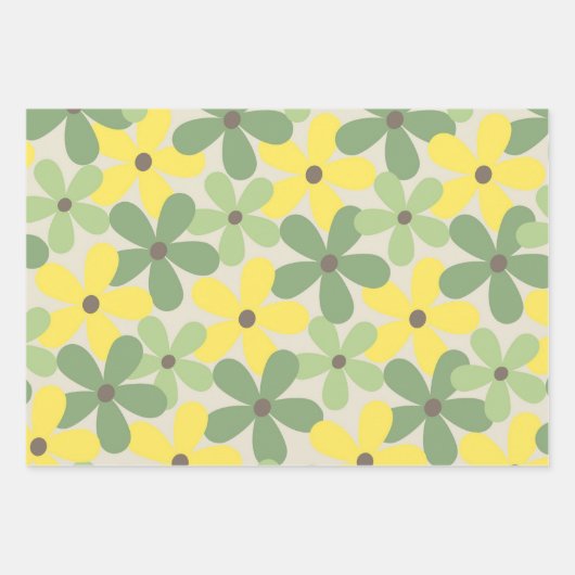 Green Yellow Retro Y2K 70er Blume Muster Geschenkpapier Set (Vorderseite)