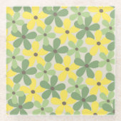 Green Yellow Retro Y2K 70er Blume Muster Glasuntersetzer (Vorderseite)