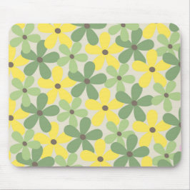 Green Yellow Retro Y2K 70er Blume Muster Mousepad