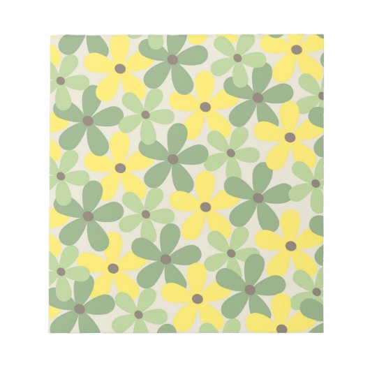 Green Yellow Retro Y2K 70er Blume Muster Notizblock (Vorderseite)