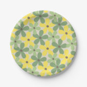 Green Yellow Retro Y2K 70er Blume Muster Pappteller (Vorderseite)