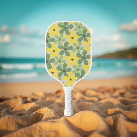 Green Yellow Retro Y2K 70er Blume Muster Pickleball Schläger