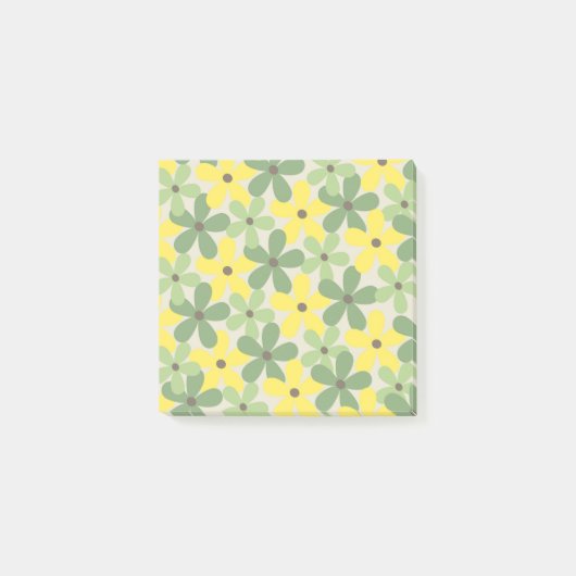 Green Yellow Retro Y2K 70er Blume Muster Post-it Klebezettel (Vorderseite)