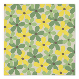 Green Yellow Retro Y2K 70er Blume Muster Poster