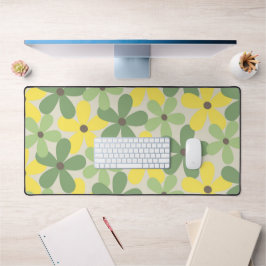 Green Yellow Retro Y2K 70er Blume Muster Schreibtischunterlage