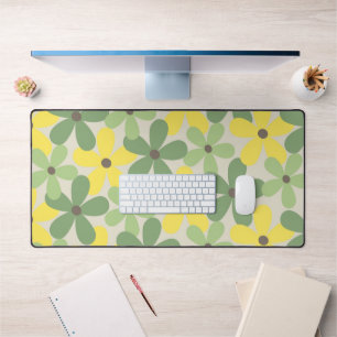Green Yellow Retro Y2K 70er Blume Muster Schreibtischunterlage