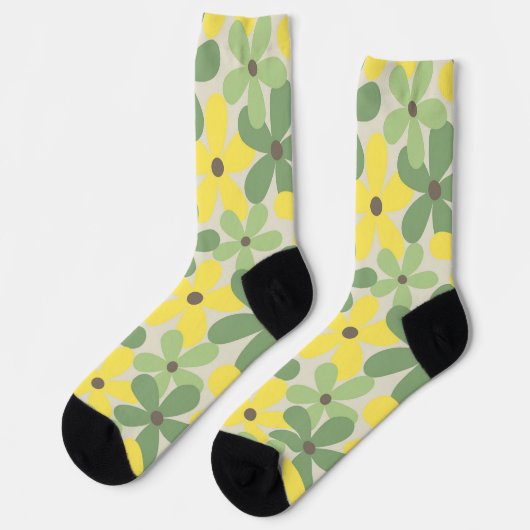 Green Yellow Retro Y2K 70er Blume Muster Socken (Linkes Detail)