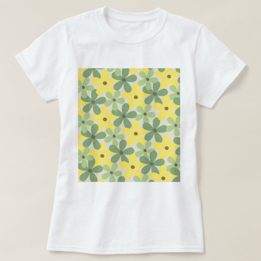 Green Yellow Retro Y2K 70er Blume Muster T-Shirt (Design vorne)