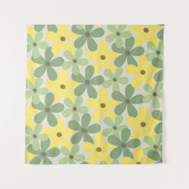 Green Yellow Retro Y2K 70er Blume Muster Wandteppich