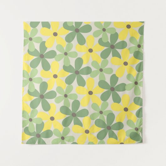 Green Yellow Retro Y2K 70er Blume Muster Wandteppich (Vorderseite)