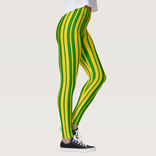 Green Yellow Stylish Stripes Pattern Design Leggings