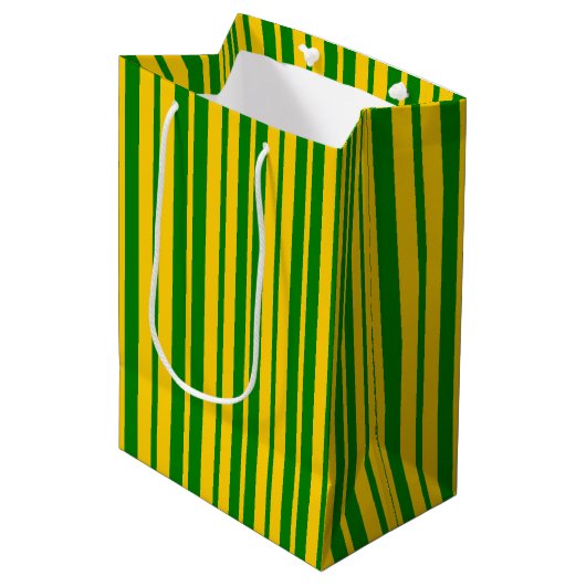 Green Yellow Stylish Stripes Pattern Design Mittlere Geschenktüte (Vorderseite Schrägansicht)
