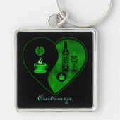 Green Yin & Yang Coffee & Wine Key Chain Schlüsselanhänger (Vorne)