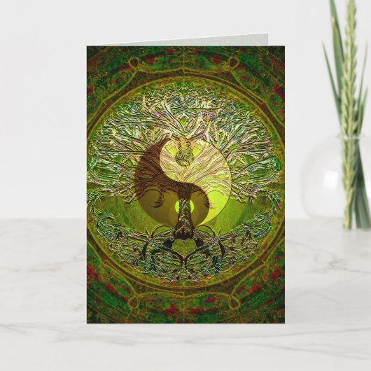 Green Yin Yang Mandala mit Baum des Lebens Karte (Vorderseite)
