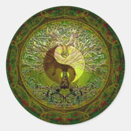 Green Yin Yang Mandala mit Baum des Lebens Runder Aufkleber