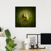 Green Yin Yang mit Baum des Lebens Poster (Heimbüro)