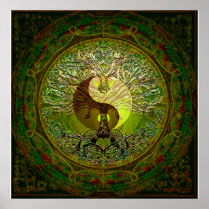Green Yin Yang mit Baum des Lebens Poster