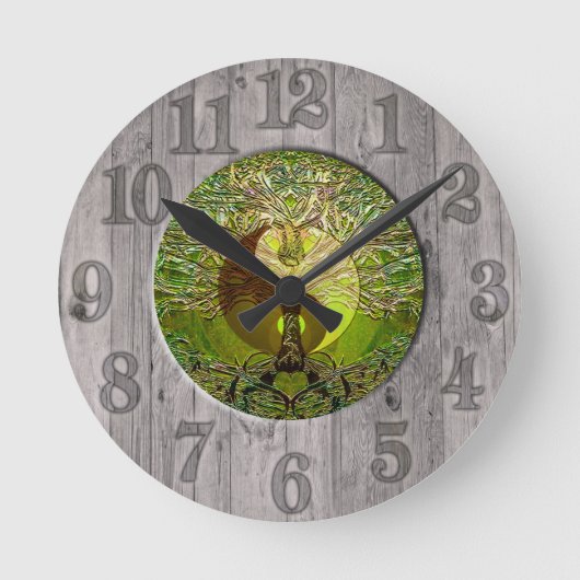 Green Yin Yang mit Holzrahmen Runde Wanduhr (Vorderseite)