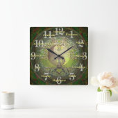 Green Yin Yang mit positiven Worten Quadratische Wanduhr (Zuhause)