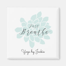 Green Yoga Breathe White Floral Magnet