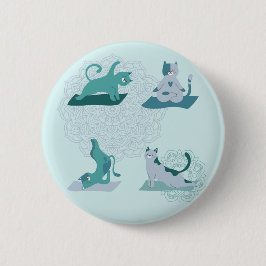 Green Yoga Cats Button