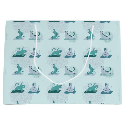 Green Yoga Cats Große Geschenktüte (Vorderseite)