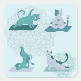 Green Yoga Cats Quadratischer Aufkleber